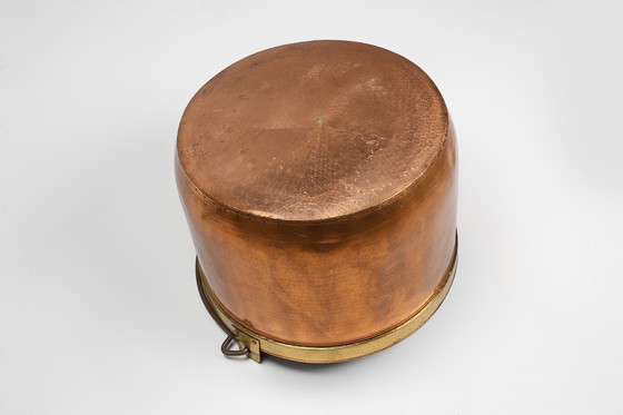 Image 1 of Large red copper cauldron with handle, France, 1850S