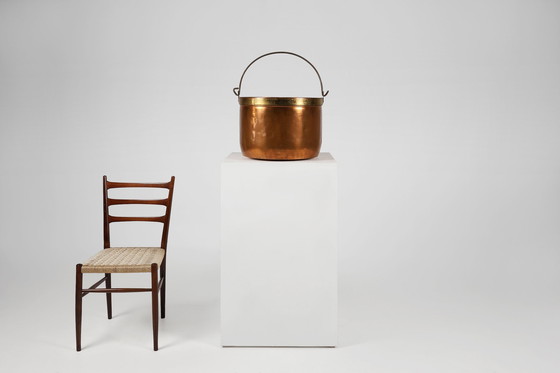 Image 1 of Large red copper cauldron with handle, France, 1850S