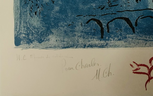 Marc Chagall "Le Ciel Bleu, 1964" Color Lithograph. Signed In The Plate. Of High Quality. In Excellent Condition.