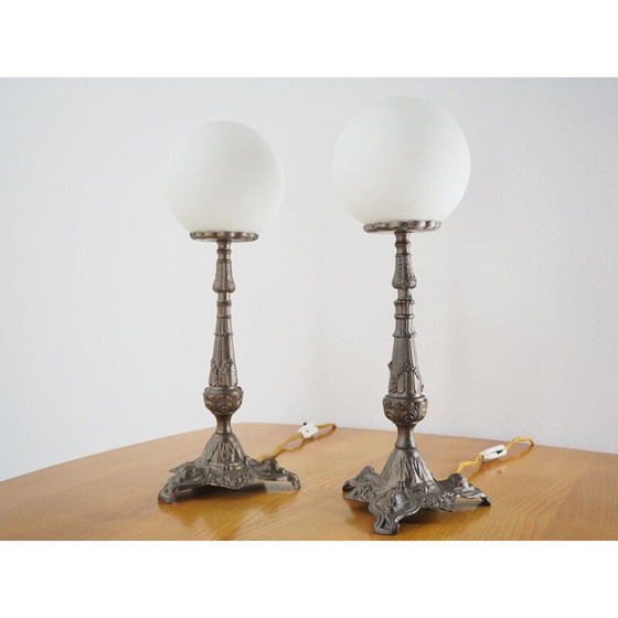 Image 1 of Coppia di lampade da tavolo vintage in metallo e vetro