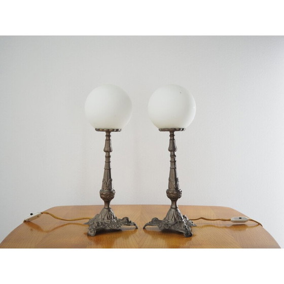 Image 1 of Coppia di lampade da tavolo vintage in metallo e vetro