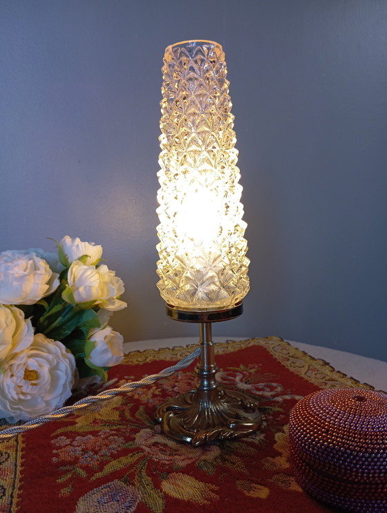 Image 1 of Retro Chic Bronze And Tapered Glass Diamond Point Table Lamp