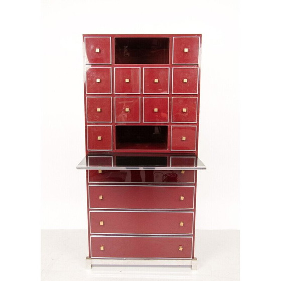 Image 1 of Vintage red secretary in brass, chrome and lacquer by Michel Pigneres, France 1970