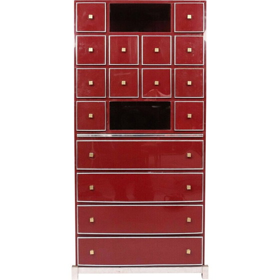 Image 1 of Vintage red secretary in brass, chrome and lacquer by Michel Pigneres, France 1970