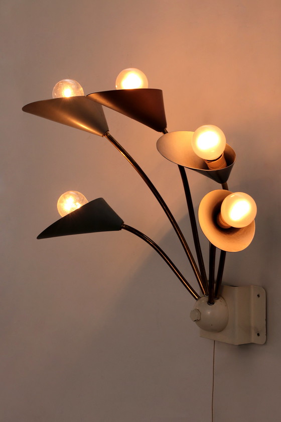 Image 1 of Lampada da parete vintage con 5 luci - Metallo ottone, Danimarca 1960