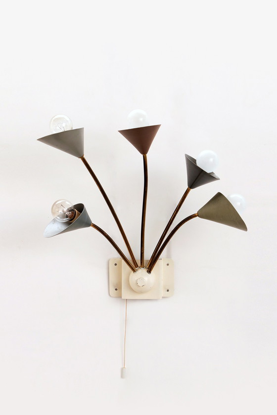 Image 1 of Lampada da parete vintage con 5 luci - Metallo ottone, Danimarca 1960