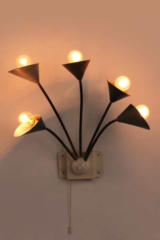 Image 1 of Lampada da parete vintage con 5 luci - Metallo ottone, Danimarca 1960
