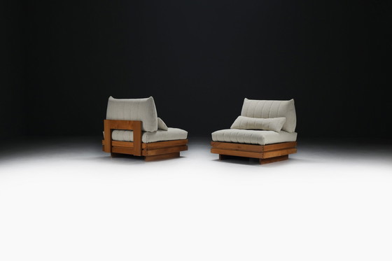 Image 1 of Set da salotto in legno di olmo perfetto in bouclé di Maison Regain Francia anni '70