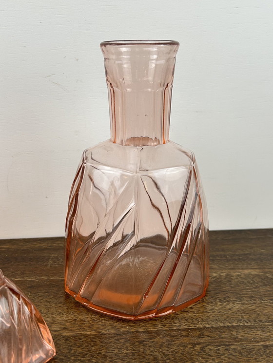 Image 1 of Pink Art Deco Press Glass Set Perfume Bottles