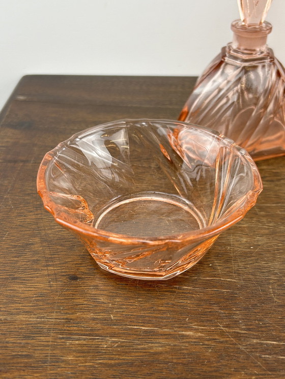 Image 1 of Pink Art Deco Press Glass Set Perfume Bottles