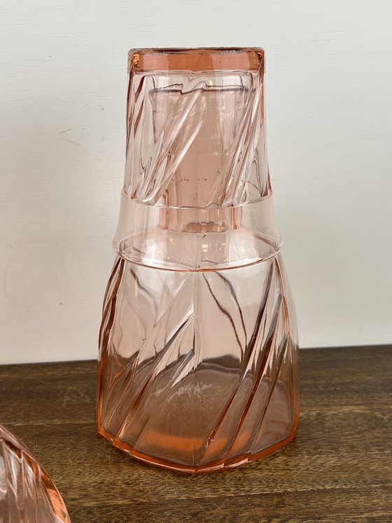 Image 1 of Pink Art Deco Press Glass Set Perfume Bottles