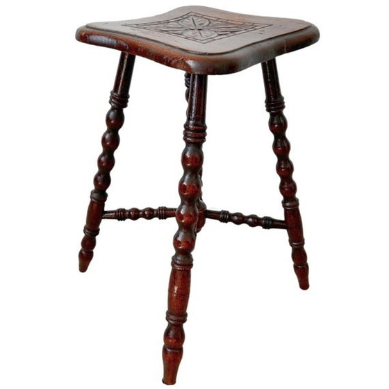 Image 1 of Antique Barley Twist bobbin stool bobbing 1900's