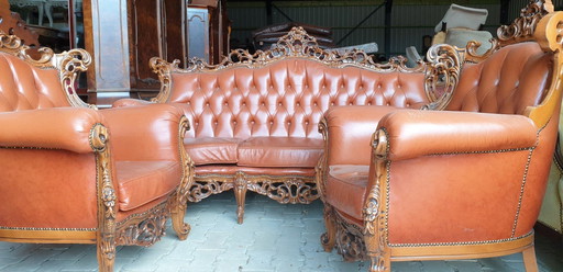 Italian Chesterfield Baroque Leather Sofa Set