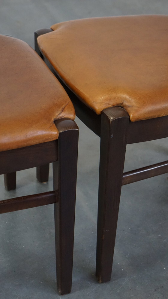 Image 1 of 6 X Sheep Leather Dining Chair Finished With Wood