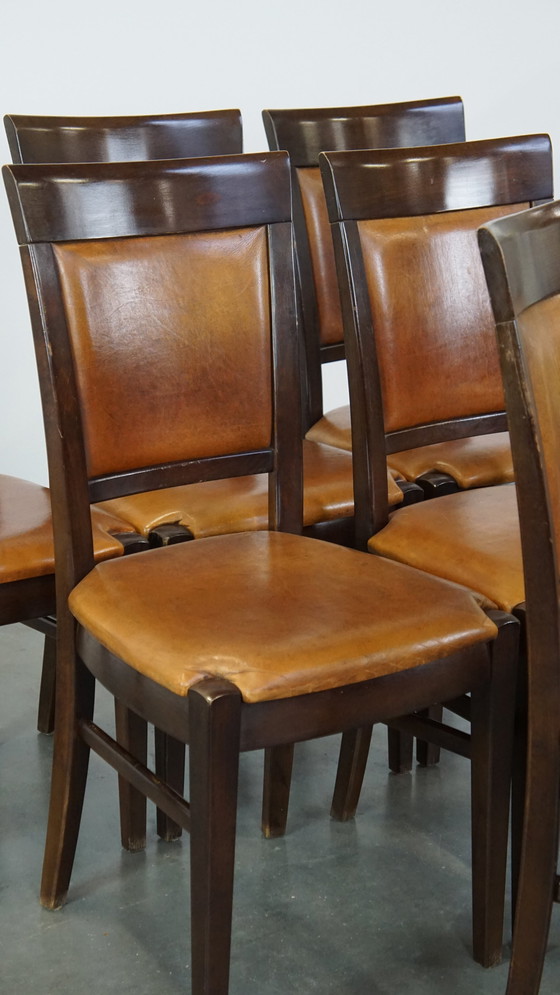 Image 1 of 6 X Sheep Leather Dining Chair Finished With Wood