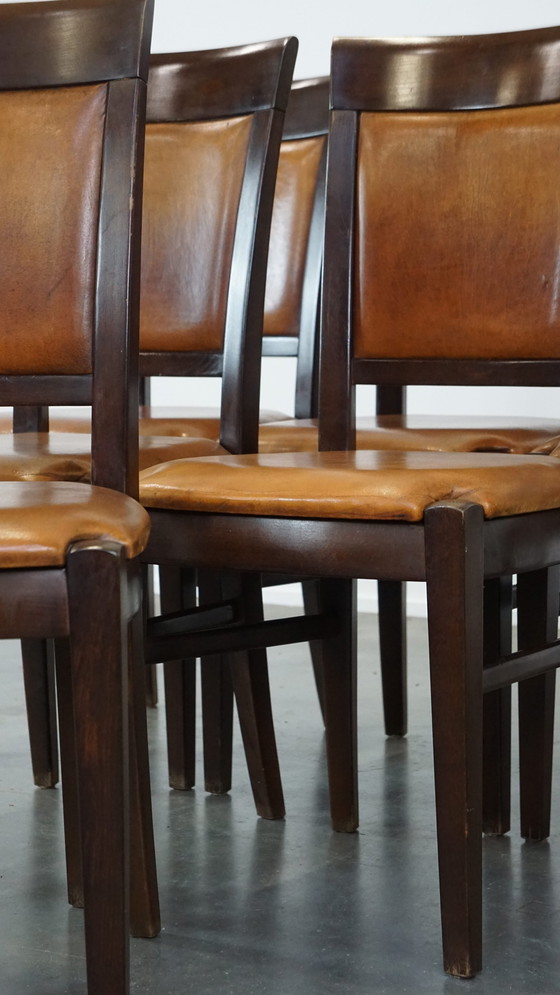 Image 1 of 6 X Sheep Leather Dining Chair Finished With Wood