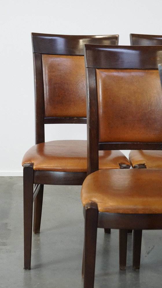 Image 1 of 6 X Sheep Leather Dining Chair Finished With Wood