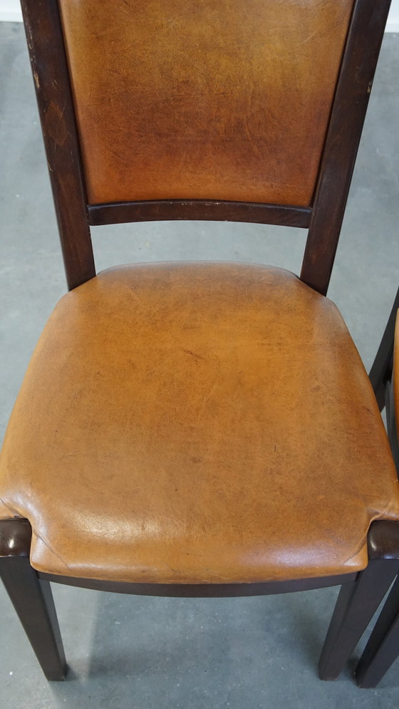 Image 1 of 6 X Sheep Leather Dining Chair Finished With Wood