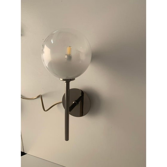 Image 1 of Set Of Two Contemporary Gradient White Sphere In Black Nikel Wall Sconces