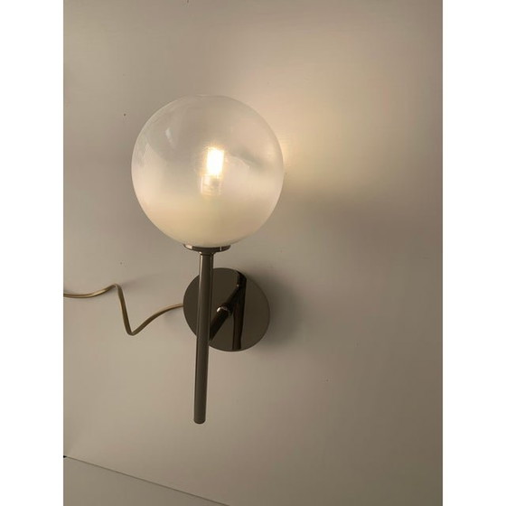 Image 1 of Set Of Two Contemporary Gradient White Sphere In Black Nikel Wall Sconces