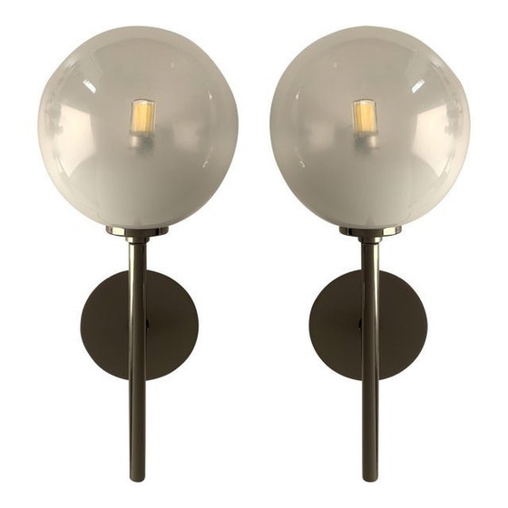 Image 1 of Set Of Two Contemporary Gradient White Sphere In Black Nikel Wall Sconces