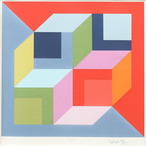 Victor Vasarely. Lithograph In Colours, Signed Vasarely.