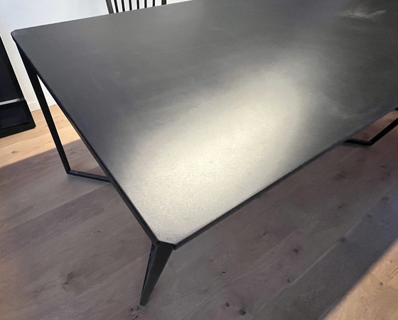 Image 1 of Black Table With Steel Top And Black Metal Base