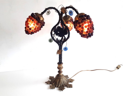 Impresionante lámpara de mesa con racimo de uvas en estilo Art Nouveau 