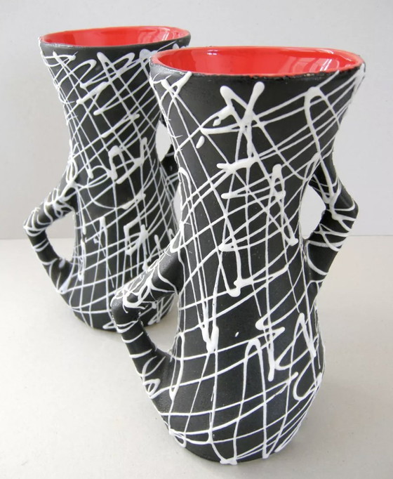 Image 1 of Superb Pair Of 1950 Black Ceramic Vases