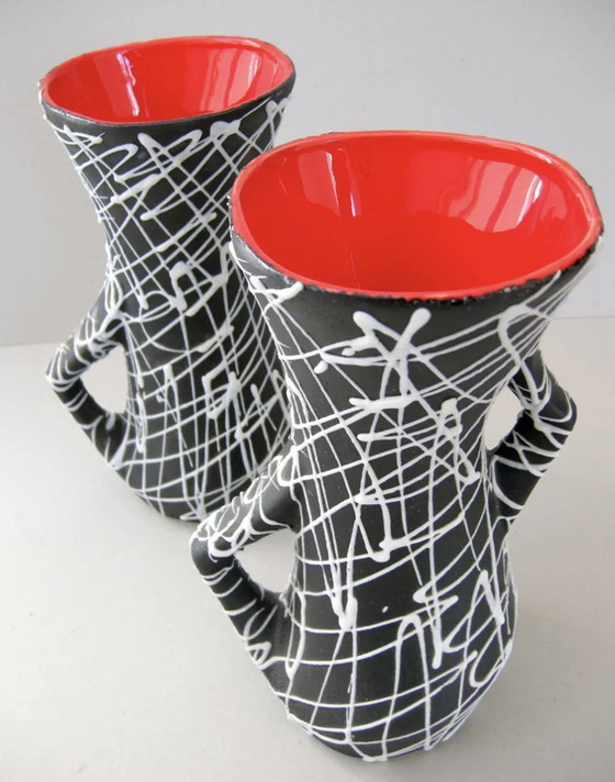 Image 1 of Superb Pair Of 1950 Black Ceramic Vases