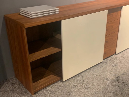 Hülsta Sideboard In Lacquer High Gloss White, Core Walnut