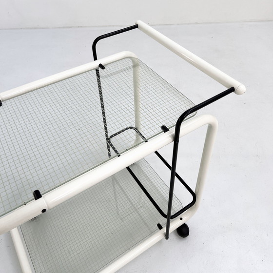 Image 1 of White Postmodern Serving Trolley With Quaderna Pattern, 1980S