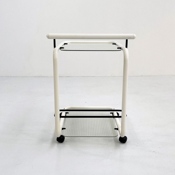 Image 1 of White Postmodern Serving Trolley With Quaderna Pattern, 1980S