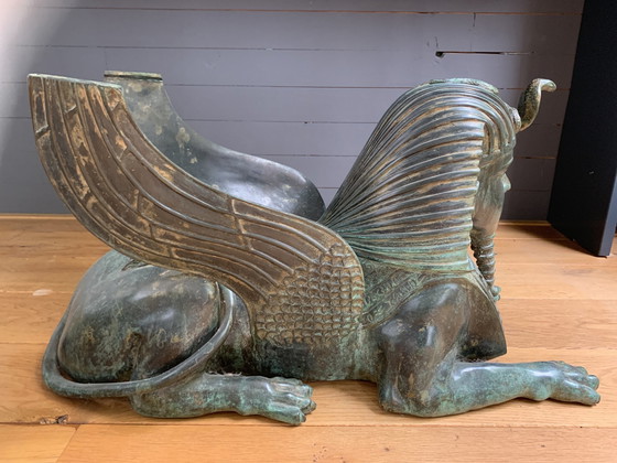 Image 1 of 2x bronze statues/sphinxes with wings