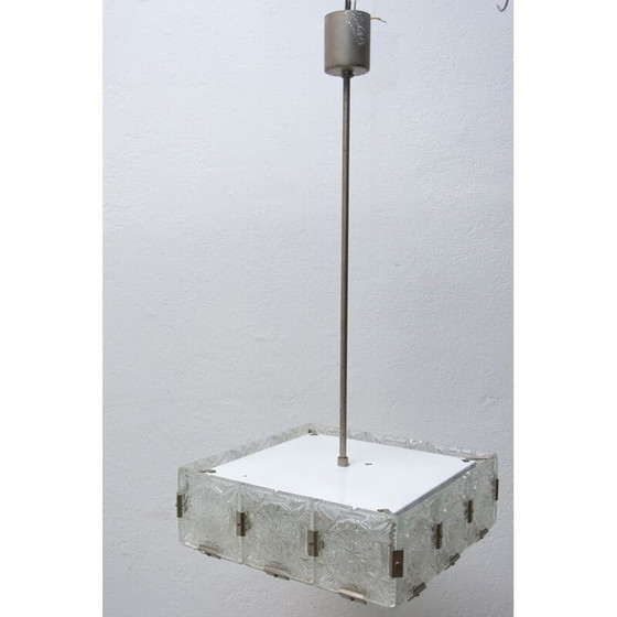 Image 1 of Lampada a sospensione vintage in vetro e acciaio cromato di Kamenický Senov, Cecoslovacchia 1970