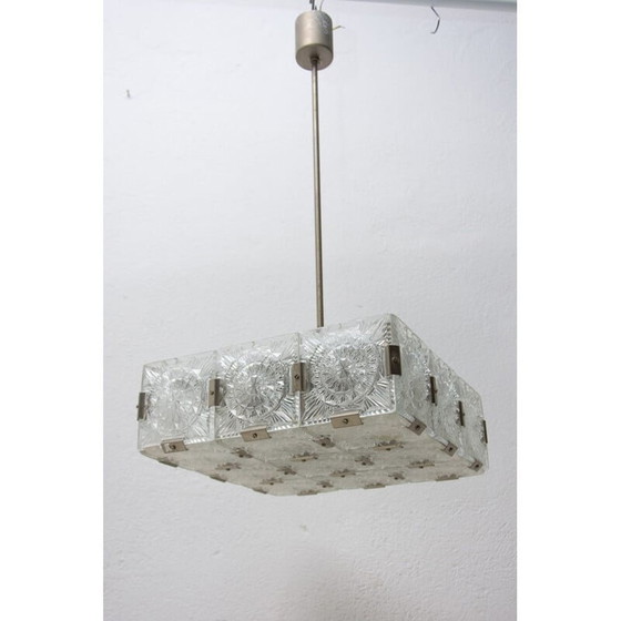 Image 1 of Lampada a sospensione vintage in vetro e acciaio cromato di Kamenický Senov, Cecoslovacchia 1970