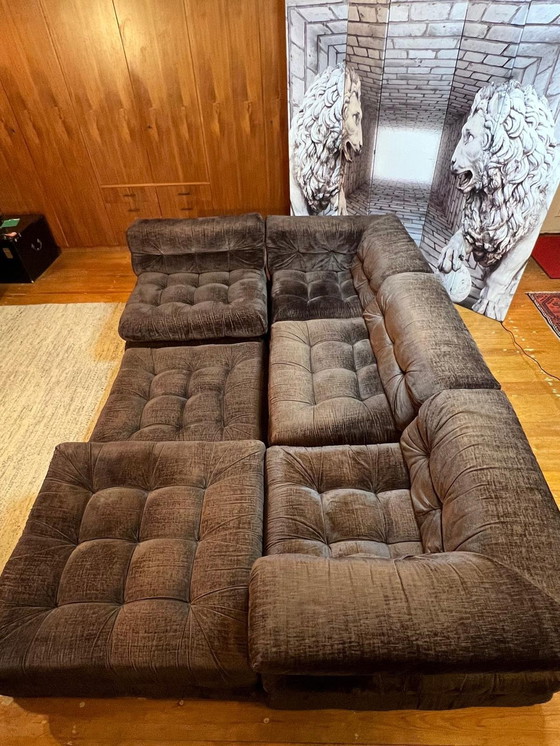 Image 1 of First Edition Mah Jong Sofa In Brown Velvet By Hans Hopfer For Roche Bobois, 1970S, France