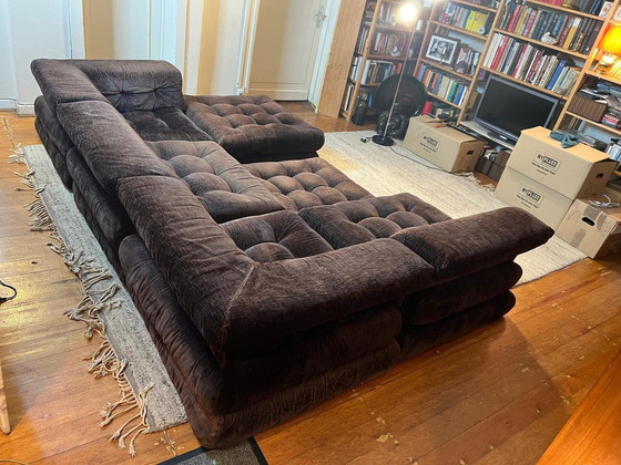 Image 1 of First Edition Mah Jong Sofa In Brown Velvet By Hans Hopfer For Roche Bobois, 1970S, France