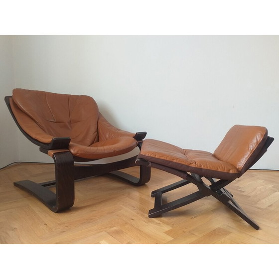 Image 1 of Armchair with vintage ottoman kroken by Ake Fribytter for Nelo, Sweden 1970