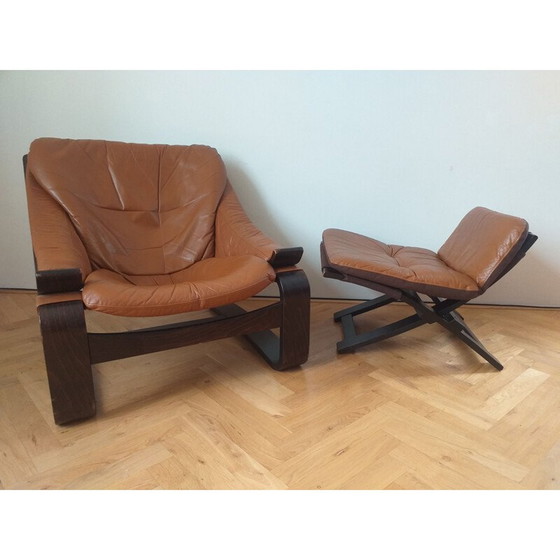 Image 1 of Armchair with vintage ottoman kroken by Ake Fribytter for Nelo, Sweden 1970
