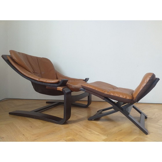 Image 1 of Armchair with vintage ottoman kroken by Ake Fribytter for Nelo, Sweden 1970