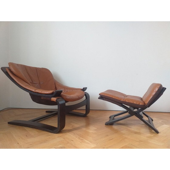 Image 1 of Armchair with vintage ottoman kroken by Ake Fribytter for Nelo, Sweden 1970