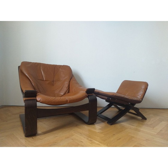 Image 1 of Armchair with vintage ottoman kroken by Ake Fribytter for Nelo, Sweden 1970