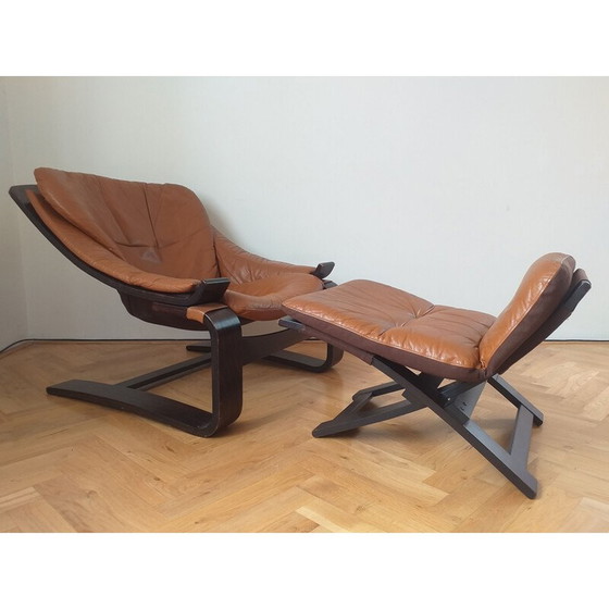 Image 1 of Armchair with vintage ottoman kroken by Ake Fribytter for Nelo, Sweden 1970
