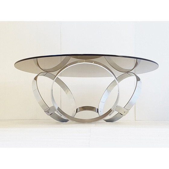Image 1 of Vintage steel and glass coffee table, 1970
