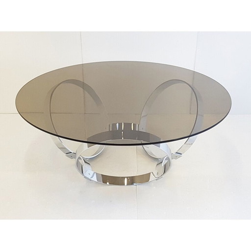 Vintage steel and glass coffee table, 1970