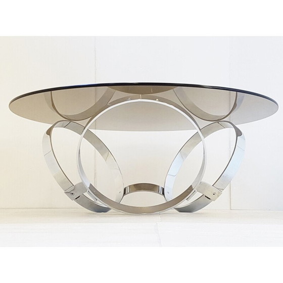 Image 1 of Vintage steel and glass coffee table, 1970