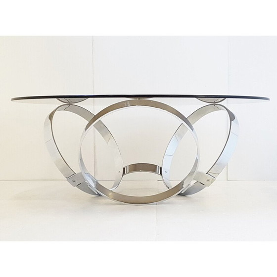 Image 1 of Vintage steel and glass coffee table, 1970