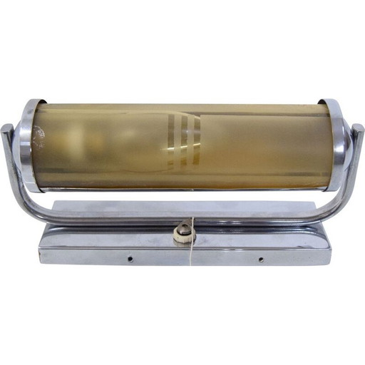 Vintage art deco tubular wall lamp in art glass and chrome, Czechoslovakia 1930