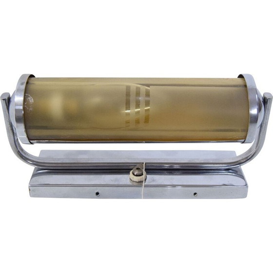 Image 1 of Vintage art deco tubular wall lamp in art glass and chrome, Czechoslovakia 1930